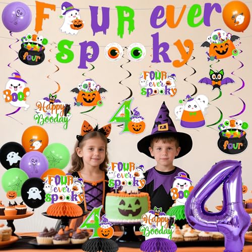 Halloween 4th Birthday Party Decorations Banner Balloons & Centerpieces