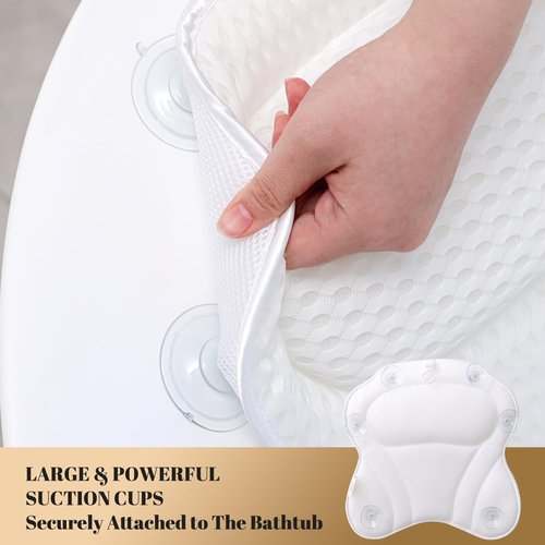 Bath Pillow Luxury Bathtub Pillow, 4D Bath Tub Pillows for Head, Neck and Back Support, Tub Pillow for Bathtub with 6 Non-Slip Suction Cups, Relaxing Bath Accessories Spa Gifts