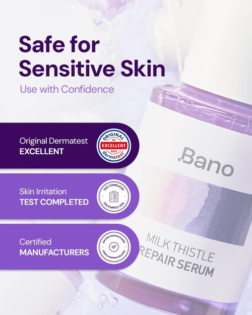 BANO Milk Thistle Repair Serum - Skin Barrier Repair Essence | Calming & Hydrating Face Serum with Centella for Sensitive Skin | Fast-Absorbing | Korean Skin Care | Fragrance Free | 1.01 fl oz