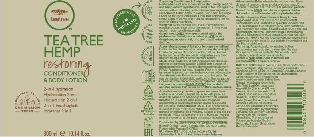 Tea Tree Hemp Conditioner & Body Lotion - 2-in-1 Hydration for All Hair Types, 8 oz