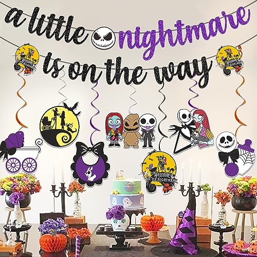 Gold & Purple Night Before Christmas Banner with Skeleton Decorations for Halloween Party