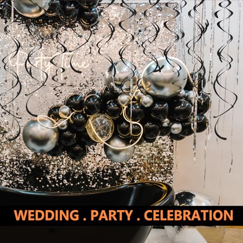 Black Hanging Swirl Party Decorations 30 Pack - Double Spiral Ceiling Streamers