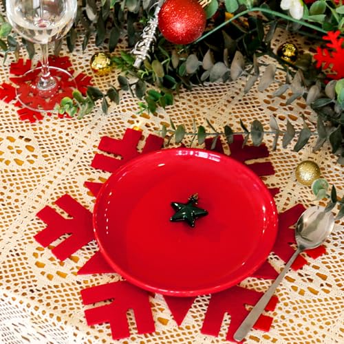Noctiflorous Felt Placemats & Coasters Set 12 pcs Christmas Red 13 Inch - Heat Resistant & Durable
