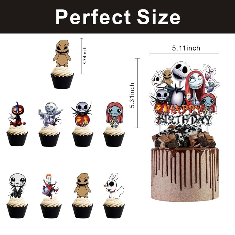 Nightmare Cake Decorations Set with Cupcake Toppers for Birthday Party