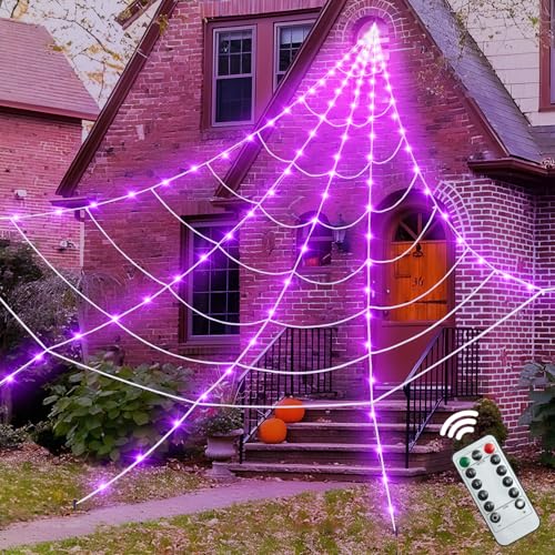 Halloween 200-Inch Spider Web Light Decorations with 250 LED Lights & Remote - Web Variation