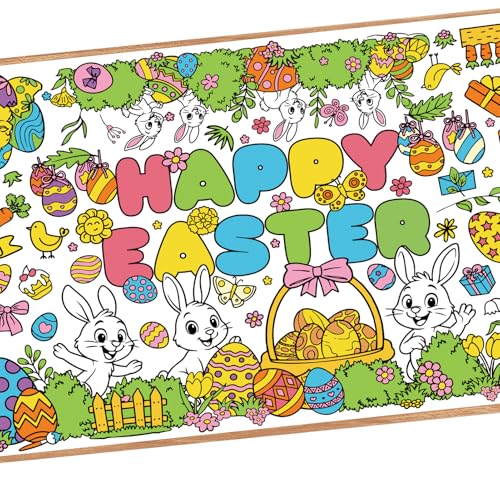 Large Easter Coloring Table Cloth - Spring Rabbits & Flowers Kids Poster - Easter Party Supplies - 30x72 Inches