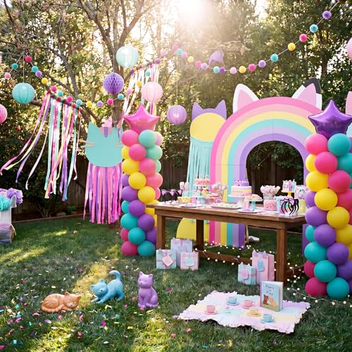 Dollhouse Party Balloon Column Kit - 163 Pcs with Color Variations Hot Pink, Purple, Cyan Blue, Yellow