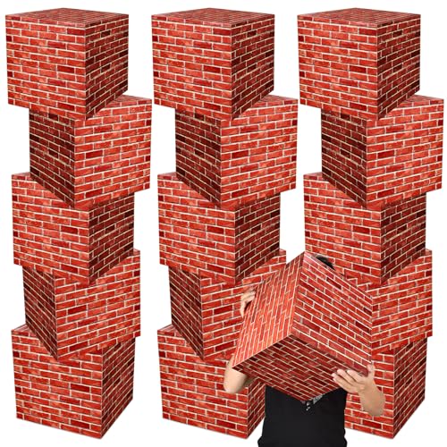 Red 16 PCS Brick Party Boxes - Video Game Theme Cardboard Building Blocks for Celebrations