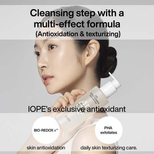IOPE BIO Conditioning Essence Foam Facial Cleanser | Gentle Makeup Cleansing & Moisturizng for Sensitive Skin, Antioxidant, Daily exfoliation with PHA, Korean Face wash, 6.08 Fl Oz