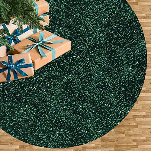 Emerald Green Sequin Velvet Christmas Tree Skirt - 46 Inch Round Holiday Decor