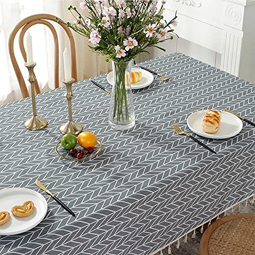 102x55 Inch Cotton Linen Tablecloth Large Rectangular Striped Wrinkle-Free Dining Cover