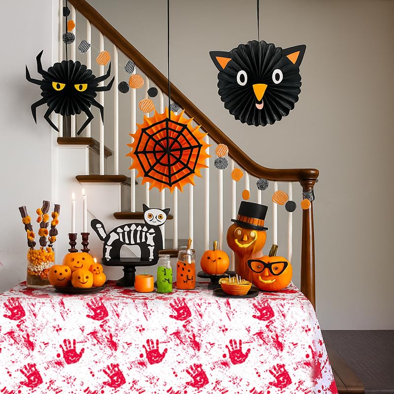 Halloween Horror Blood Splatter Tablecloth - Disposable Plastic Cover, 54x108 Inches