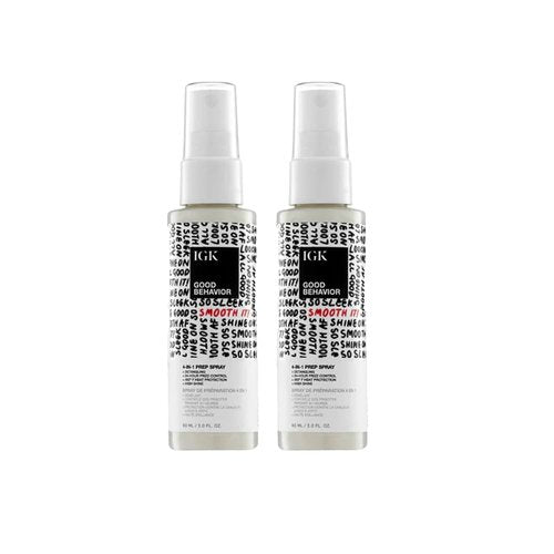 IGK Good Behavior 4-in-1 Prep Spray Travel Size - Frizz Control, Heat Protection & Shine | 2.0 Fl Oz (Pack of 2)