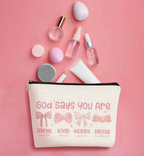 BARPERY God Says You are Preppy Stuff Pink Coquette Bow Makeup Bag, Coquette Accessories,Christian Gifts for Women, Cute Bag, Trendy Makeup Bag, Preppy Christmas Stuff,Cute Makeup Pouch