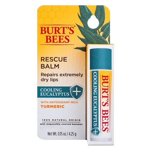 Burt's Bees Natural Rescue Lip Balm - Antioxidant-Rich Turmeric & Cooling Eucalyptus | 6 Tubes, 0.15 Oz Each