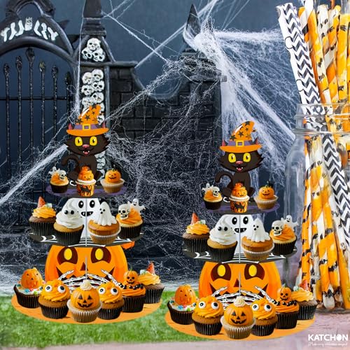 Halloween Cupcake Stand Set of 2 - Spooky 3-Tier Dessert Display for Parties
