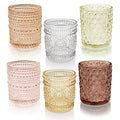 Multicolor 12 pcs Glass Votive Candle Holders Set with 6 Fall Colors & 3 Patterns