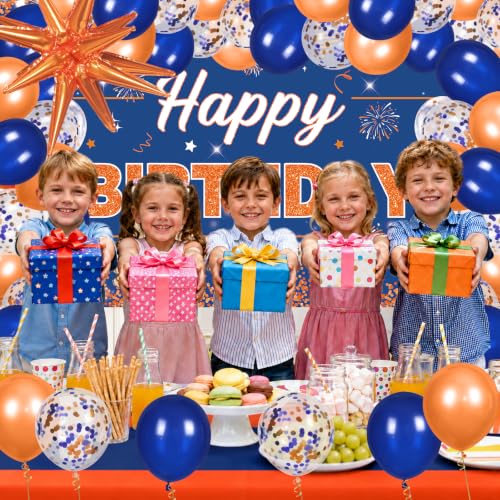 Yomaiha Blue Orange Birthday Decorations Party Kit Banner Balloons Backdrop