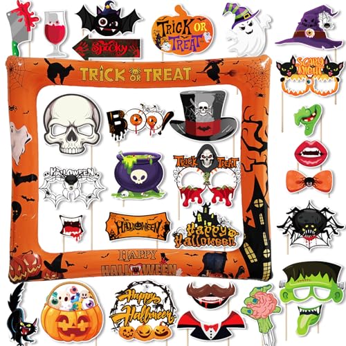 Halloween Inflatable Photo Booth Frame with 30 Photo Props - Spooky & Fun Party Decor