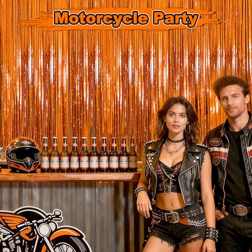 2 Pack Orange Foil Fringe Party Decorations - 3.3 x 8.2 FT Streamers