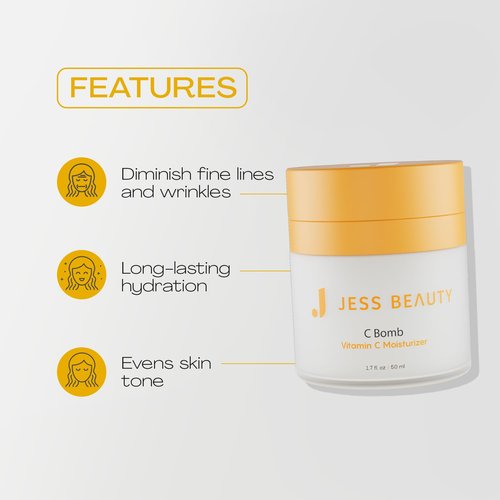 JESS BEAUTY | Vitamin C Face Moisturizer - Hydrating Cream for Even Skin Tone | 1.7 fl oz