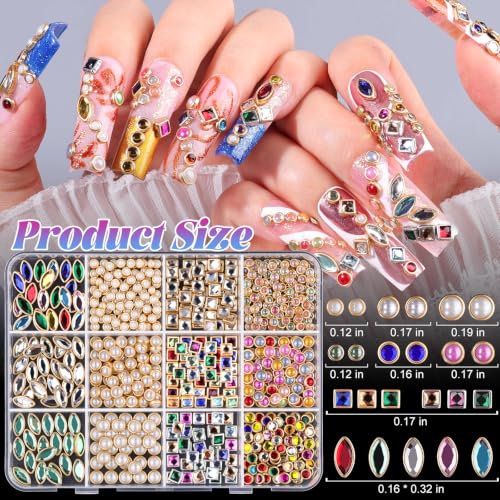 Mixed Colors Luxury 3D Nail Charms Rhinestones & Gems Bangle Nail Art Set
