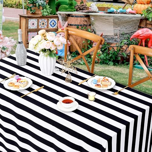 Black White Striped Rectangular Tablecloth 57x84 Inch Halloween Dining Decor - Variation of Black&White