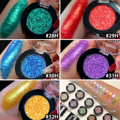 Green Glitter Eyeshadow Palette - Chrome Emerald 28H, Highly Pigmented Metallic Face Makeup