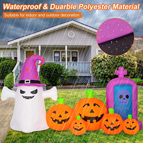 8ft Inflatable Halloween Pumpkin Ghost and Tombstone Outdoor Decor with LEDs