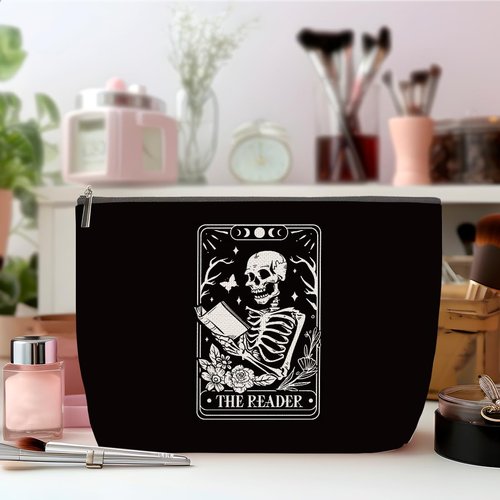 Skeleton Skull Tarot Cards Goth Makeup Bag, Spooky Gifts for Book Lovers, Halloween Party Favors, Toiletry Bag