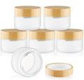 DMuuuDM Glass Bamboo Jars with Lid,Empty Round Frosted Glass Jar Holder with Inner liner,Small Travel Cosmetic Jars for Moisturizer,Foundation,Lotion,Cream,body butter,Candle Making-6 Pcs (100ml)