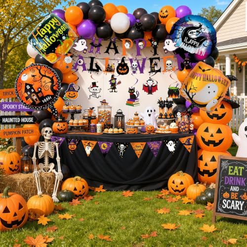 Halloween Party Decorations Kit - 22Pcs Foil Balloons Banner Swirls - Holiday Festive Decor