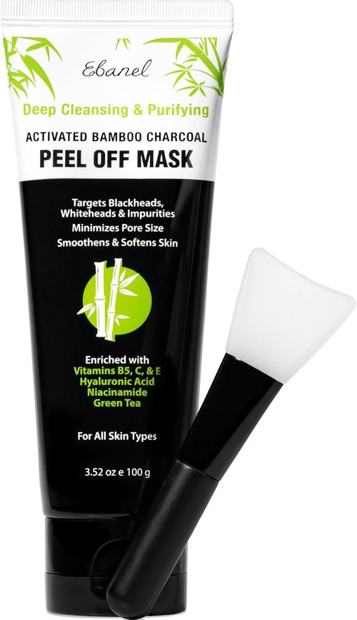 Ebanel Charcoal Peel Off Face Mask Applicator Set - Deep Cleansing Blackhead Remover with Niacinamide & Vitamin C