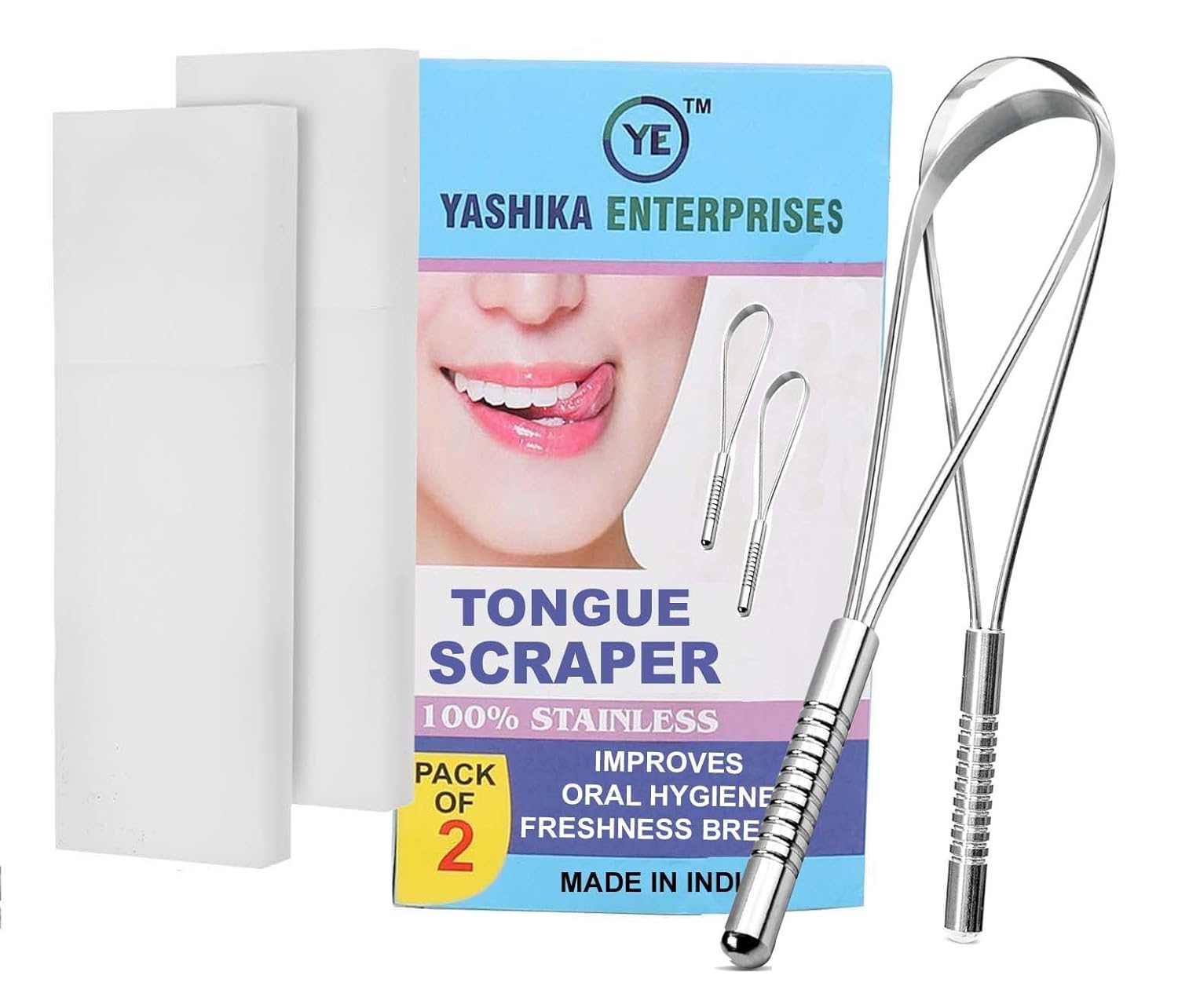 YASHIKA ENT Stainless Steel Tongue Scraper - 2 Pack with Multicolor Travel Cases | Easy Oral Care Solution