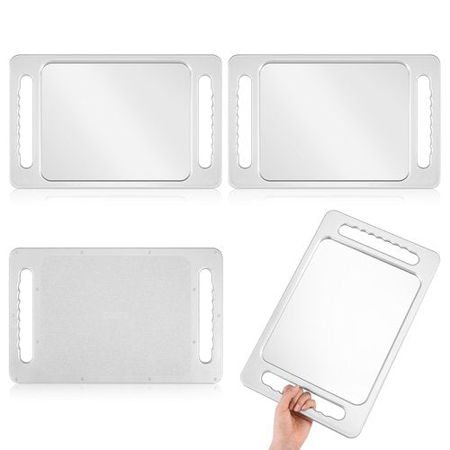 Kigley 2 Pcs Large Hand Mirror with Double Handle Barber Mirror Unbreakable Rectangular Hand Held Hair Salon Equipment Hairstylist and Barber Accessories, 15.75 x 9.84 Inches/ 40 x 25 cm (Silver)