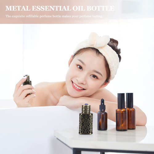 Beavorty 3Ml Hollow Engraved Metal Perfume Oil Bottle Refillable Atomizer Spray Bottle for Travel and Essential Oil Storage