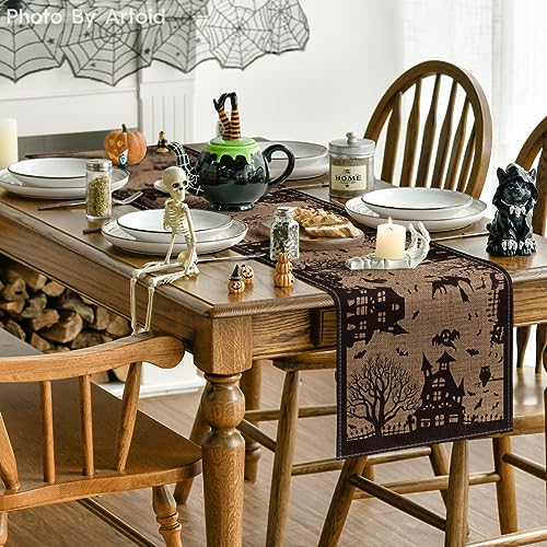 Halloween Table Runner 13x90 Inch Black Brown Spun Polyester Decor