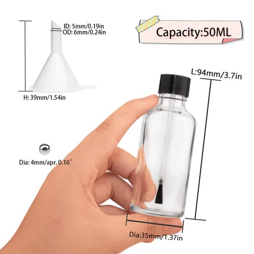 Agidea 6PCS Large Empty Nail Polish Bottles with Brush,Refillable Glass Cuticle Oil Bottles Travel Containers with Funnel & Mixing Balls for DIY Nail Art Cuticle Oils (50ML)