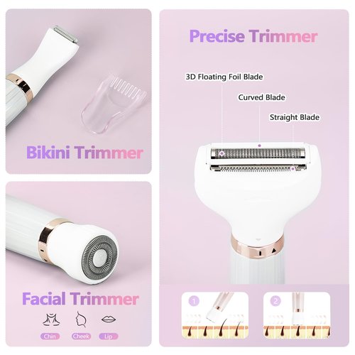 Electric Razors Shavers for Women, Bikini Trimmer 5 in 1 Lady Electric Shaver Razor Wet/Dry Face Razors for Face Nose Eyebrow Arms Armpit Legs Pubic Hair Area Painless Facial Hair Removal for Women