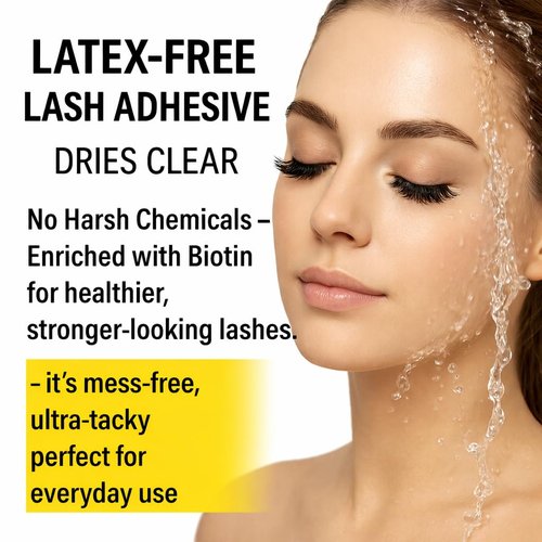 2 in 1 Clear Eyelash Glue with BIOTIN; Sensitive Eyes Safe ; Strong Hold Brush On Cluster Lash Glue, False Eyelash Extensions Strip Lash Adhesive, Latex Free Vegan Cruelty Free Waterproof