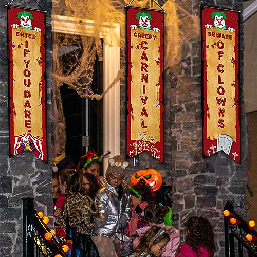 Halloween Clown Banner Set - Creepy Circus Porch Signs - Basic Carnival 3 Pieces