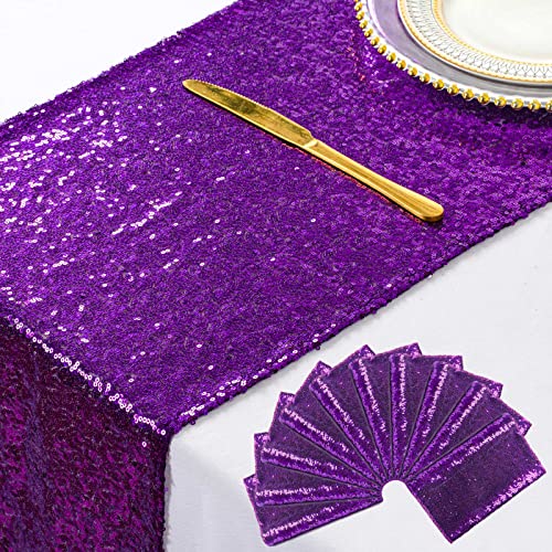 Purple Sequin Table Runners Pack of 10 - 12x108 Inch Wedding Party Decor