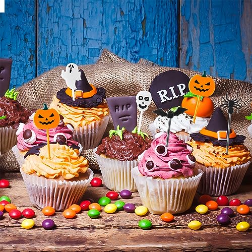 Halloween Plastic Toothpicks Cupcake Topper Set - 100 Pieces for Food Decoration