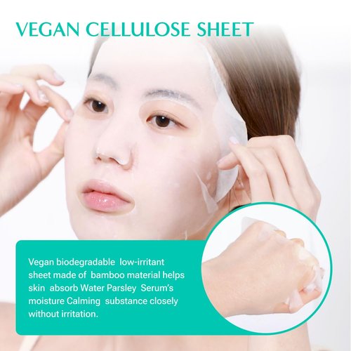 Rataplan Water Parsley Calming Serum Mask - Vegan Hypoallergenic Sheet for Moisture & Skin Heat Relief | 10 Packs