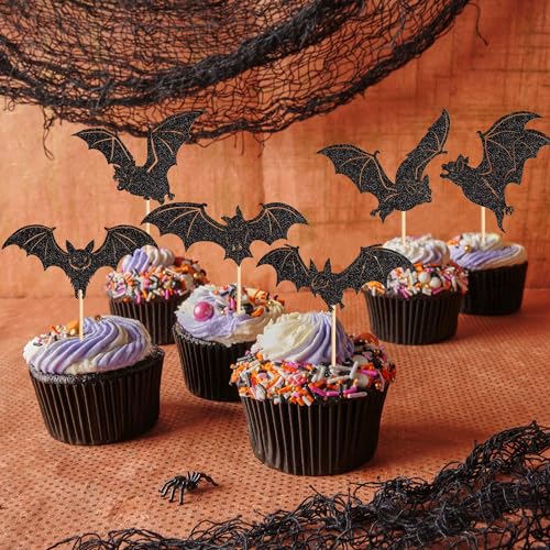 Halloween Bat Cupcake Toppers - Black, 24 Pack with Variation Bats Black-6