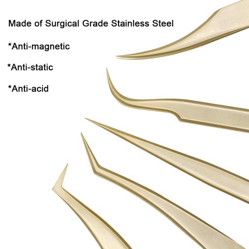 Ms.Queen Eyelash Extension Tweezers-Precision Tweezers for 2D-6D Volume&Individual False Lashes Extensions-Golden-5pcs Tweezers Set