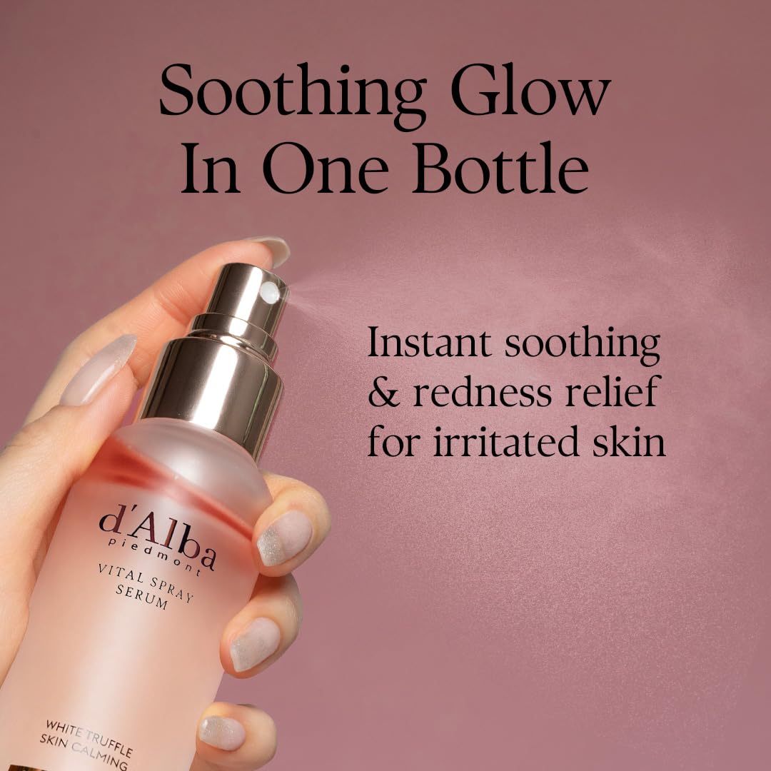 [2 Bottles] d'alba Piedmont Italian White Truffle Vital Spray Serum, Vegan Skin Care, Calming and Hydrating Facial Mist for Red and Sensitive Skin, Glow, Korean Skincare (total 6.76 fl oz.)