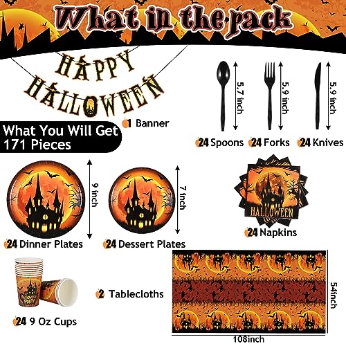 Halloween Castle Party Supplies Set for 24 Guests - Disposable Dinnerware & Decorations