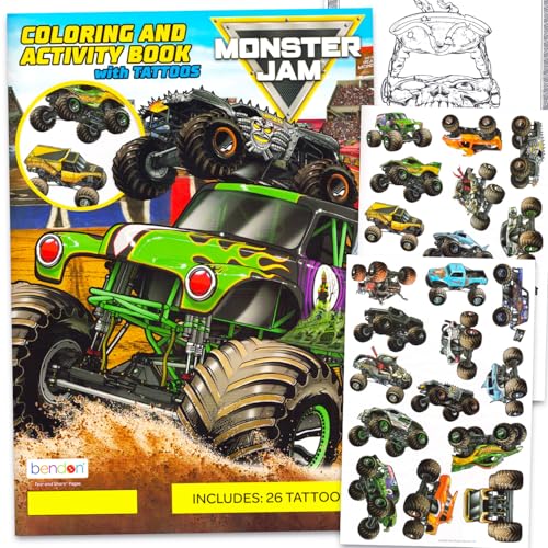 Monster Jam Temporary Tattoos & Coloring Book Party Pack for Kids