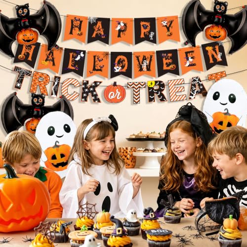 Halloween Decorations Bat Banner Ghost Balloons Party Supplies - Black